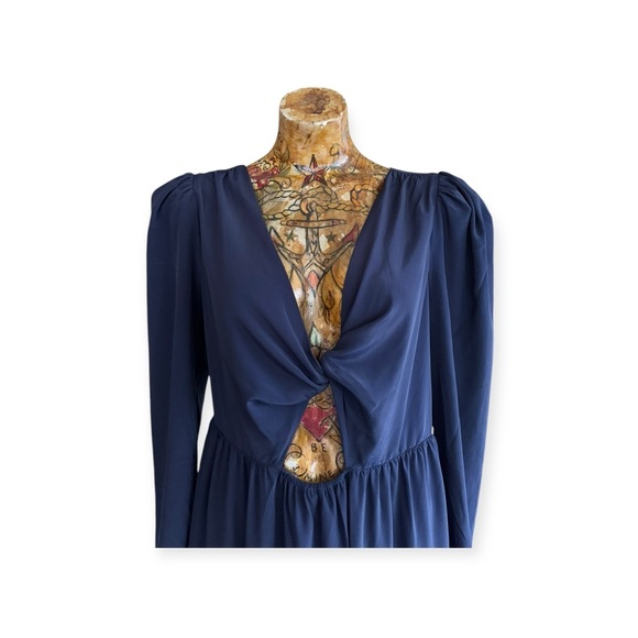 WAYF dress maxi blue open waist knot shoulder gathered skirt 80s retro style - Picture 2 of 11